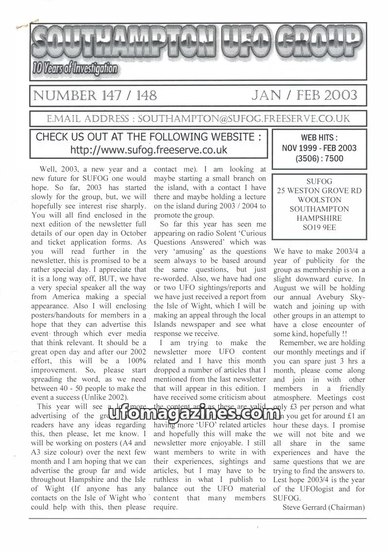 Cover of SUFOG issue 147 / 148: SOUTHAMPTON UFO GROUP