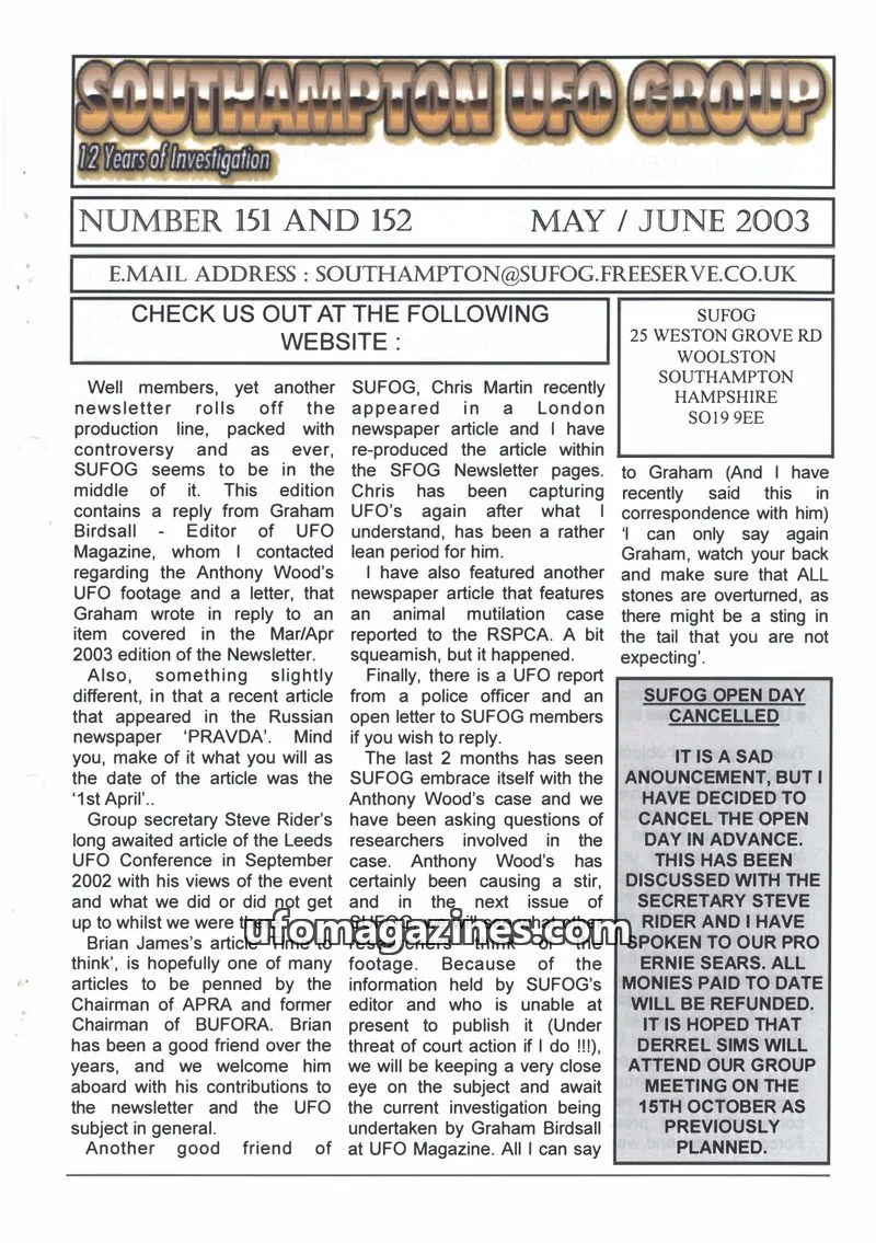 Cover of SUFOG issue 151 AND 152: SUFOG