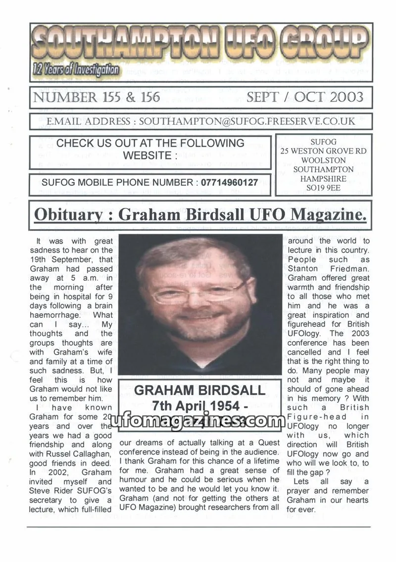 Cover of Southampton UFO Group issue 155 & 156: SUFOG
