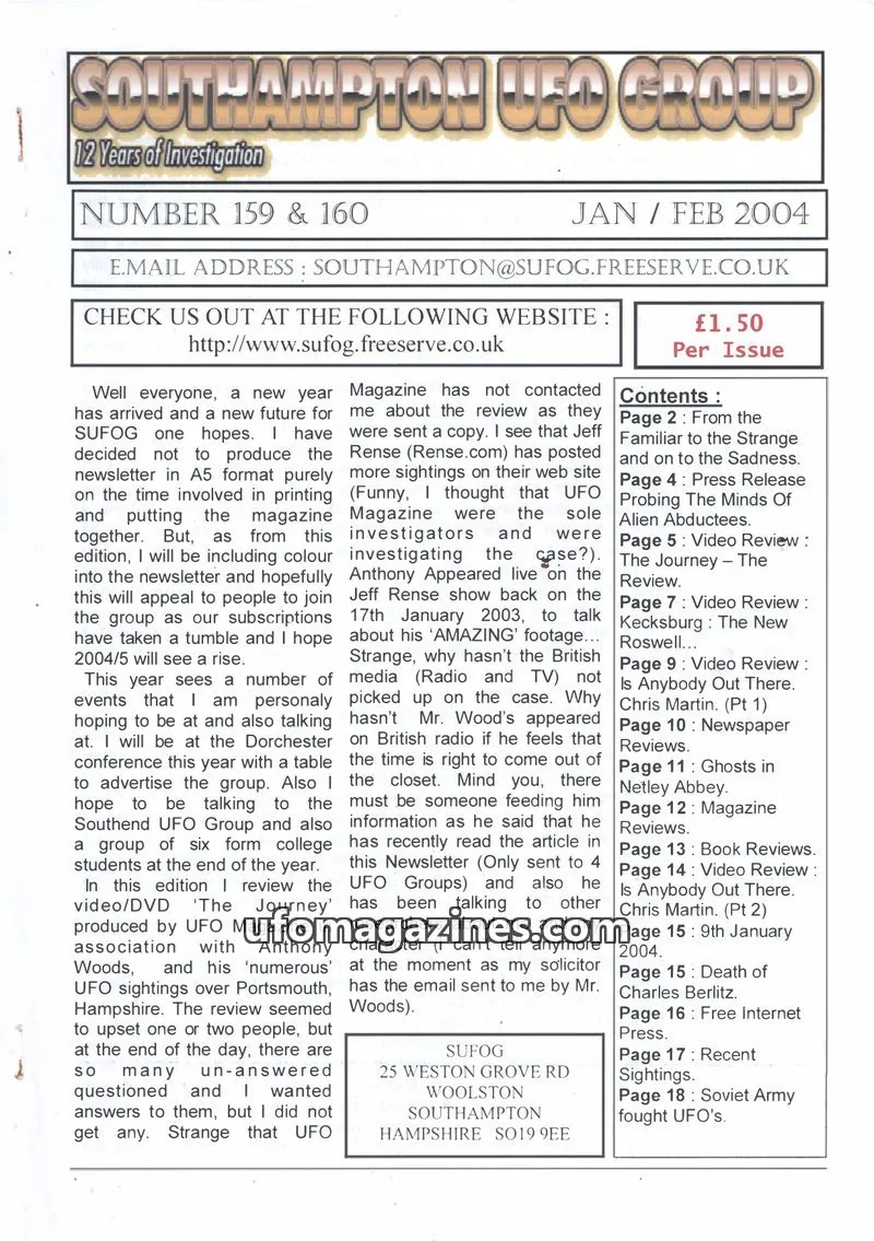Cover of SUFOG issue 159 & 160: SOUTHAMPTON UFO GROUP