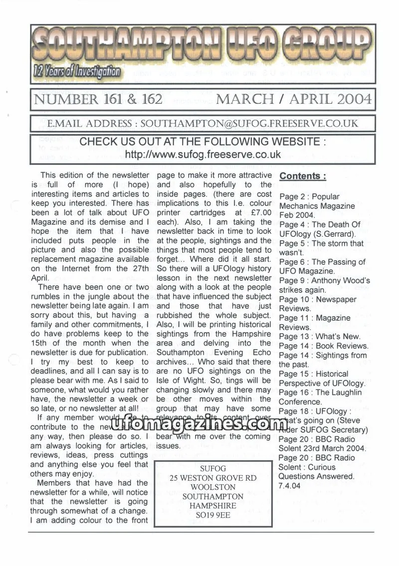 Cover of SUFOG issue 161 & 162: SOUTHAMPTON UFO GROUP