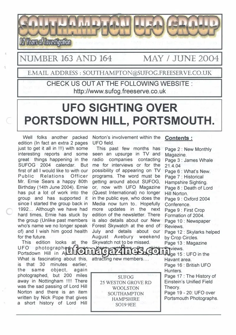 Cover of Southampton UFO Group issue 163 AND 164: SOUTHAMPTON UFO GROUP