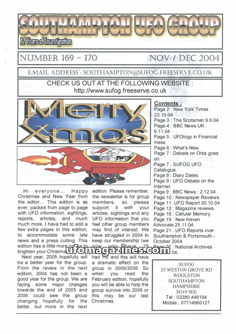 Cover of Southampton UFO Group issue 169 – 170: SOUTHAMPTON UFO GROUP