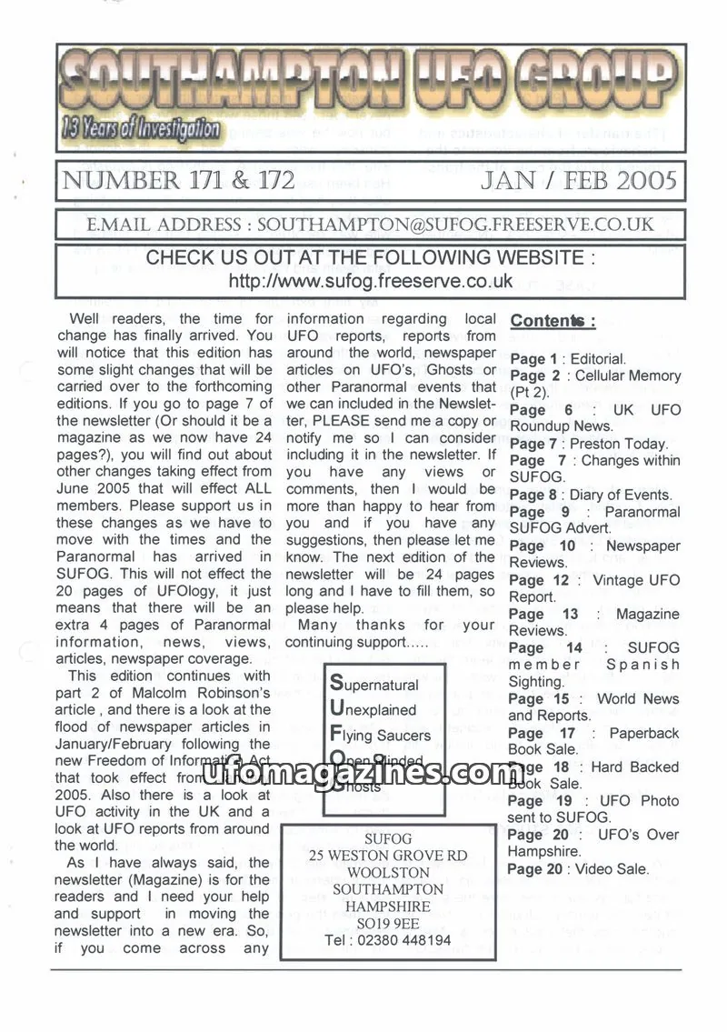Cover of Southampton UFO Group issue 171 & 172: SOUTHAMPTON UFO GROUP