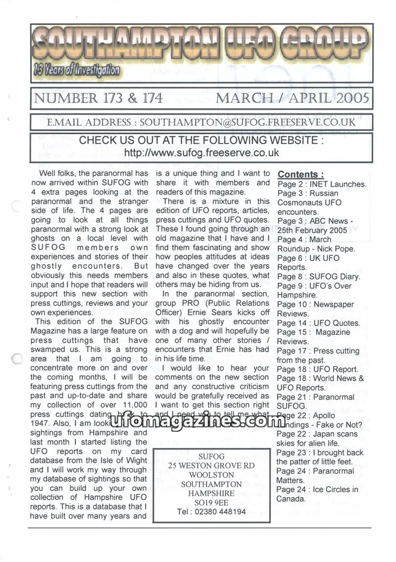 Cover of Southampton UFO Group issue 173 & 174: SOUTHAMPTON UFO GROUP