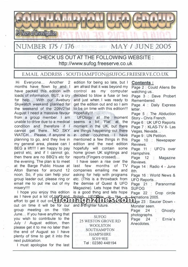 Cover of Southampton UFO Group issue 175 / 176: SOUTHAMPTON UFO GROUP