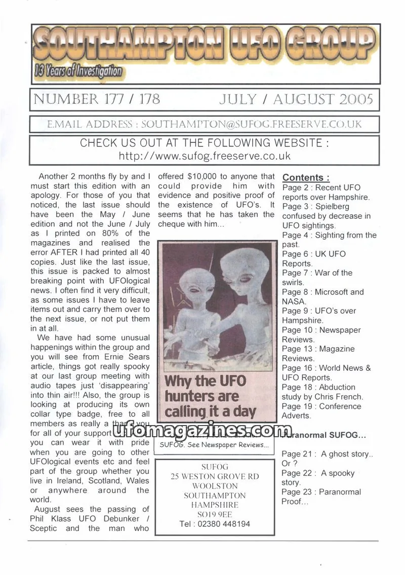 Cover of Southampton UFO Group issue 177 / 178: SOUTHAMPTON UFO GROUP