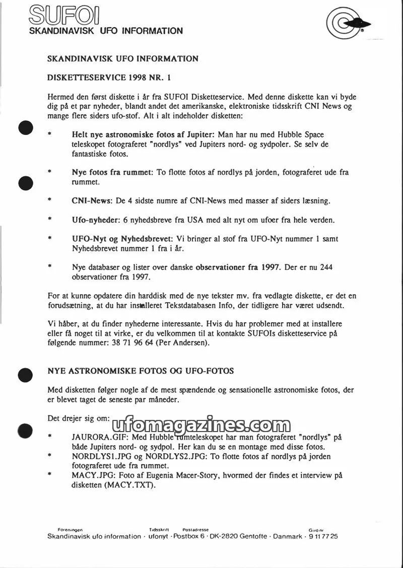 Cover of SUFOI issue 1998 NR. 1: SUFOI SKANDINAVISK UFO INFORMATION