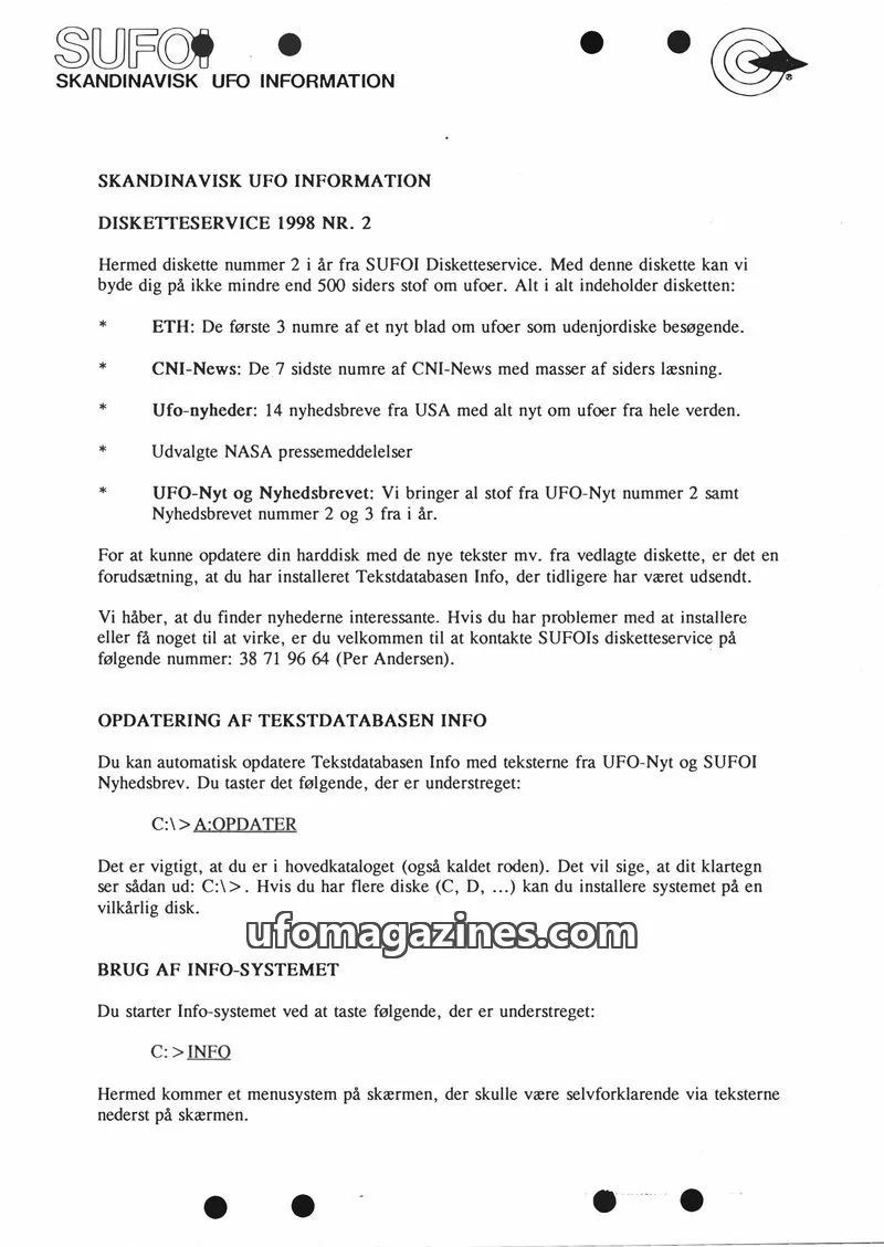 Cover of SUFOI Disketteservice issue 1998 NR. 2: SUFOI SKANDINAVISK UFO INFORMATION