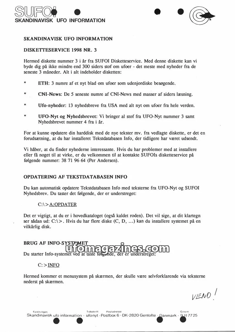Cover of SUFOI Disketteservice issue 1998 NR. 3: SUFOI SKANDINAVISK UFO INFORMATION
