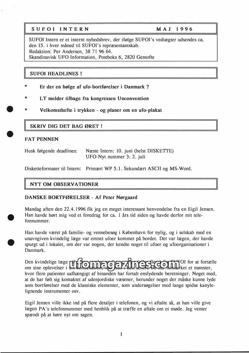 Cover of SUFOI Intern issue MAJ 1996: SUFOI INTERN