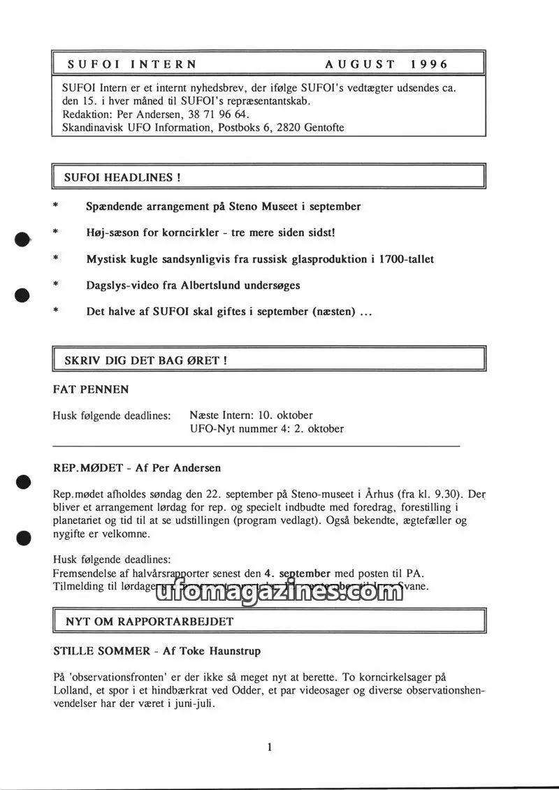 Cover of SUFOI Intern issue August 1996: SUFOI INTERN
