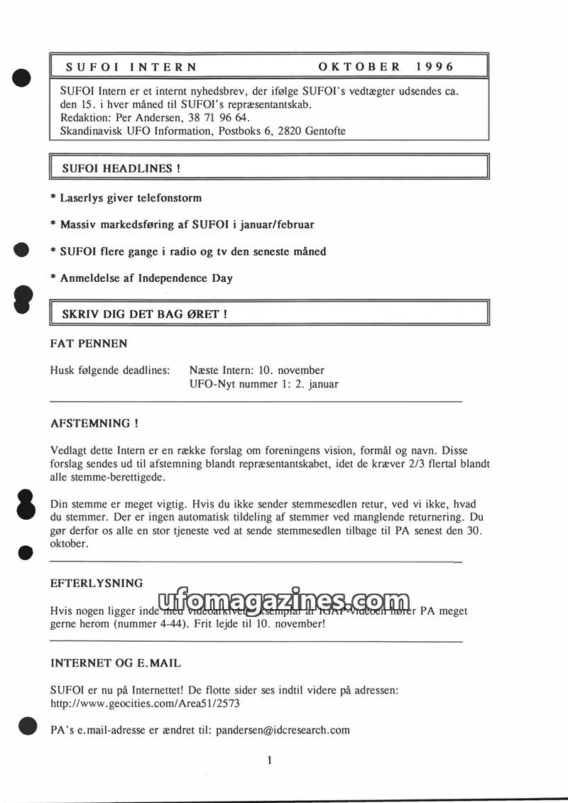 Cover of SUFOI issue October 1996: SUFOI INTERN