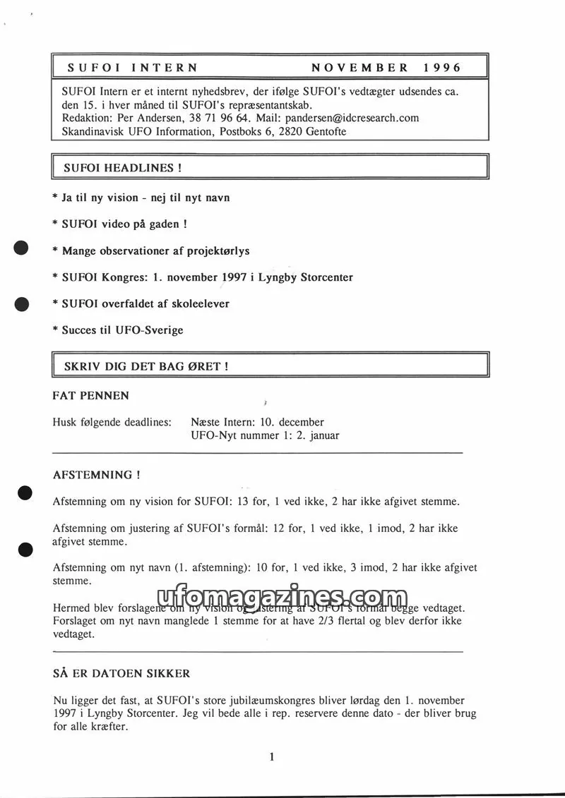 Cover of SUFOI issue November 1996: SUFOI INTERN