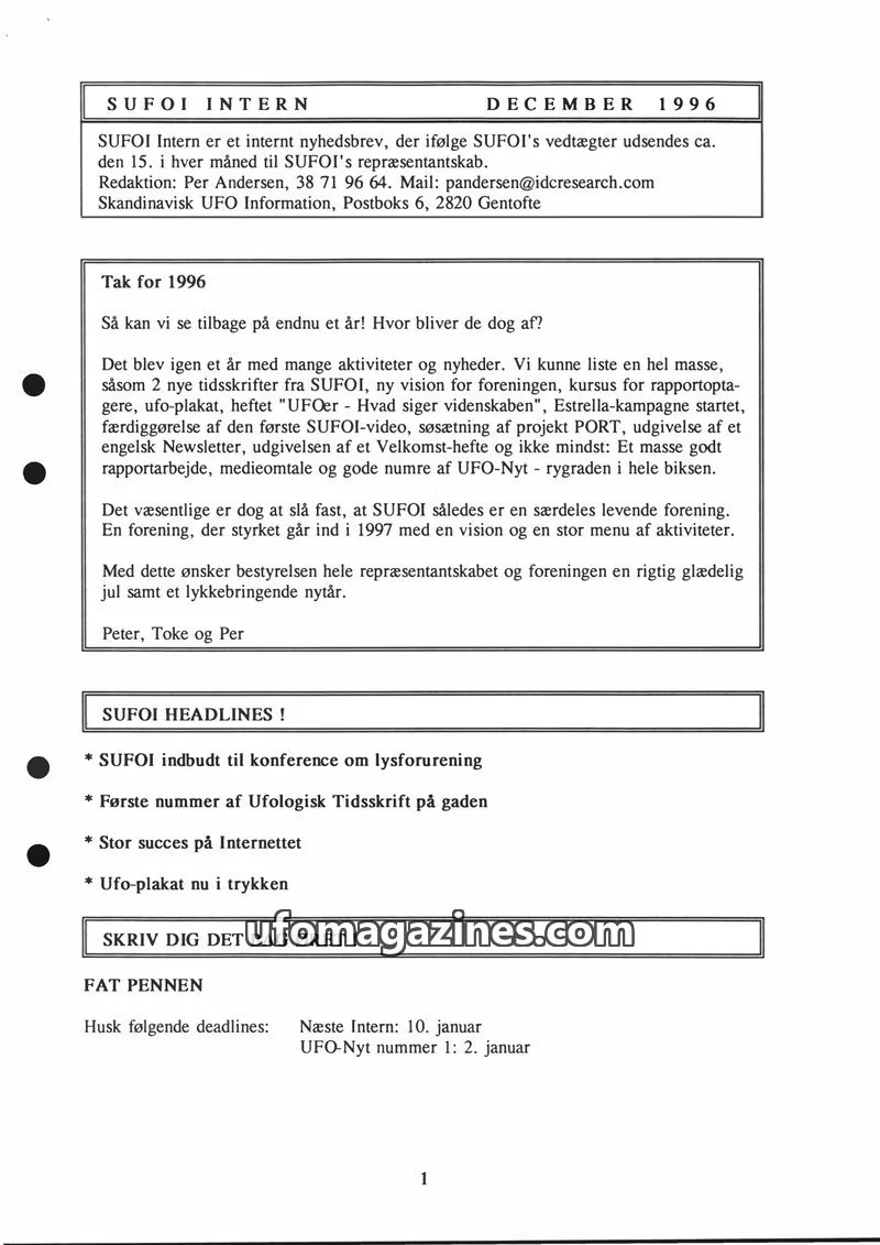 Cover of SUFOI issue DECEMBER 1996: SUFOI INTERN