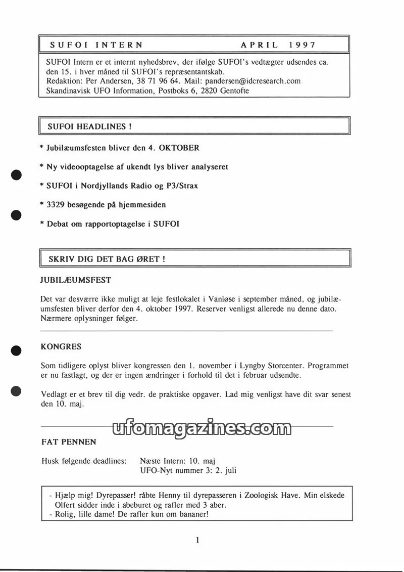 Cover of SUFOI issue APRIL 1997: SUFOI INTERN