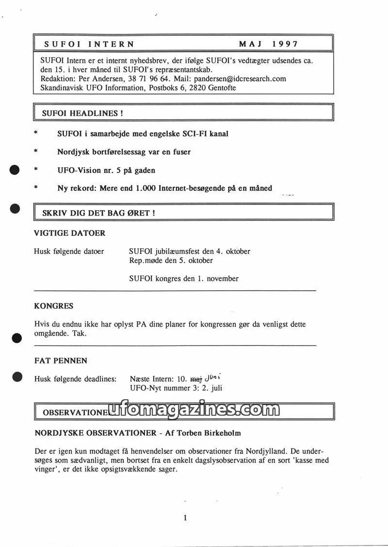 Cover of SUFOI issue MAJ 1997: SUFOI INTERN