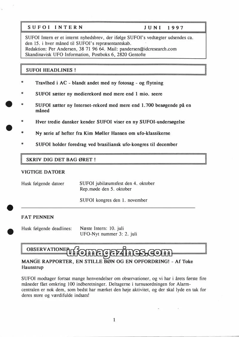 Cover of SUFOI issue JUNI 1997: SUFOI INTERN