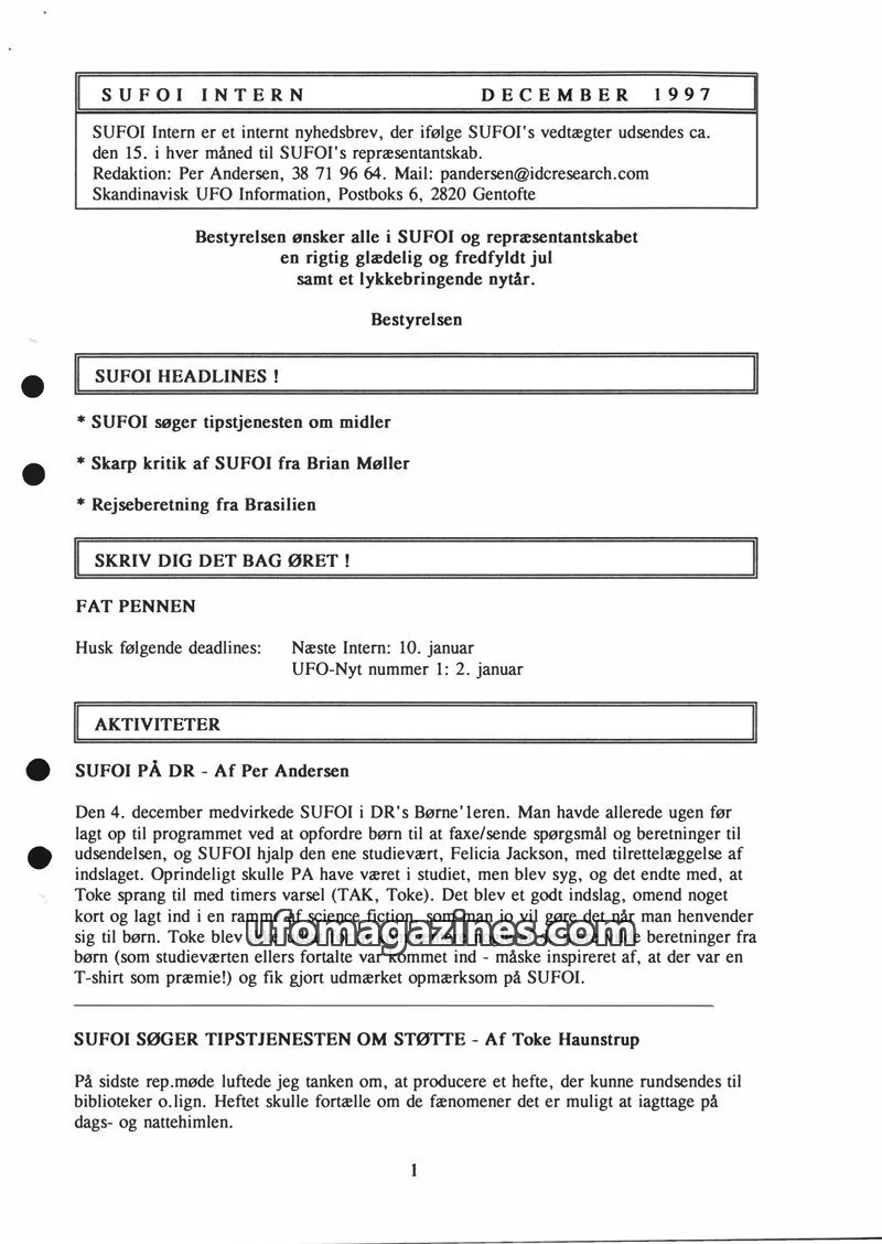 Cover of SUFOI Intern issue DECEMBER 1997: SUFOI INTERN