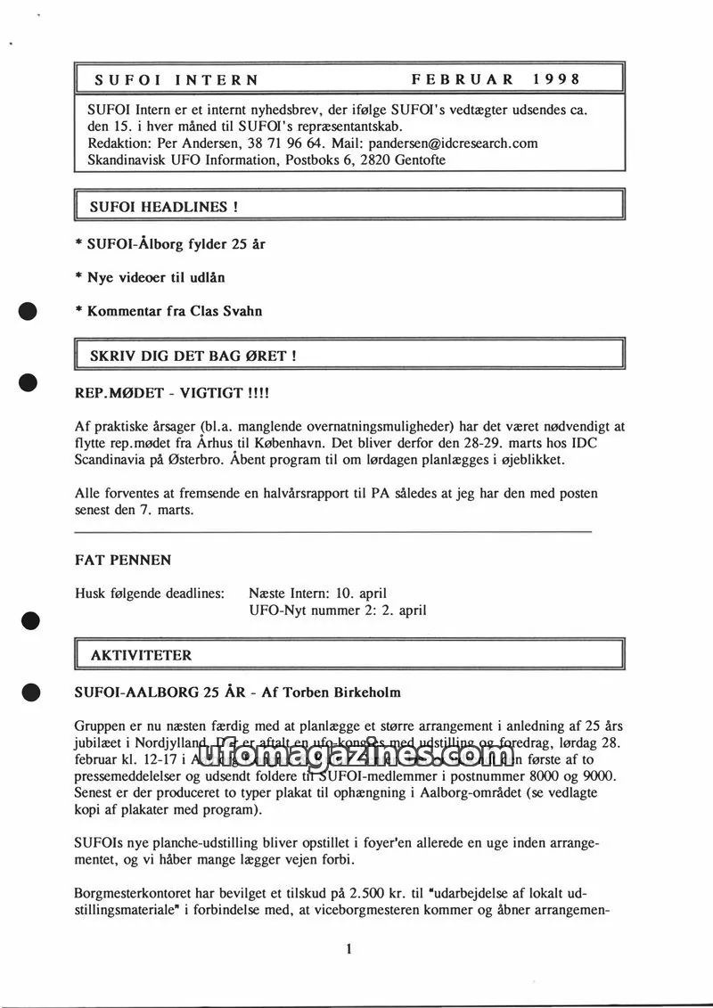 Cover of SUFOI Intern issue FEBRUAR 1998: SUFOI INTERN