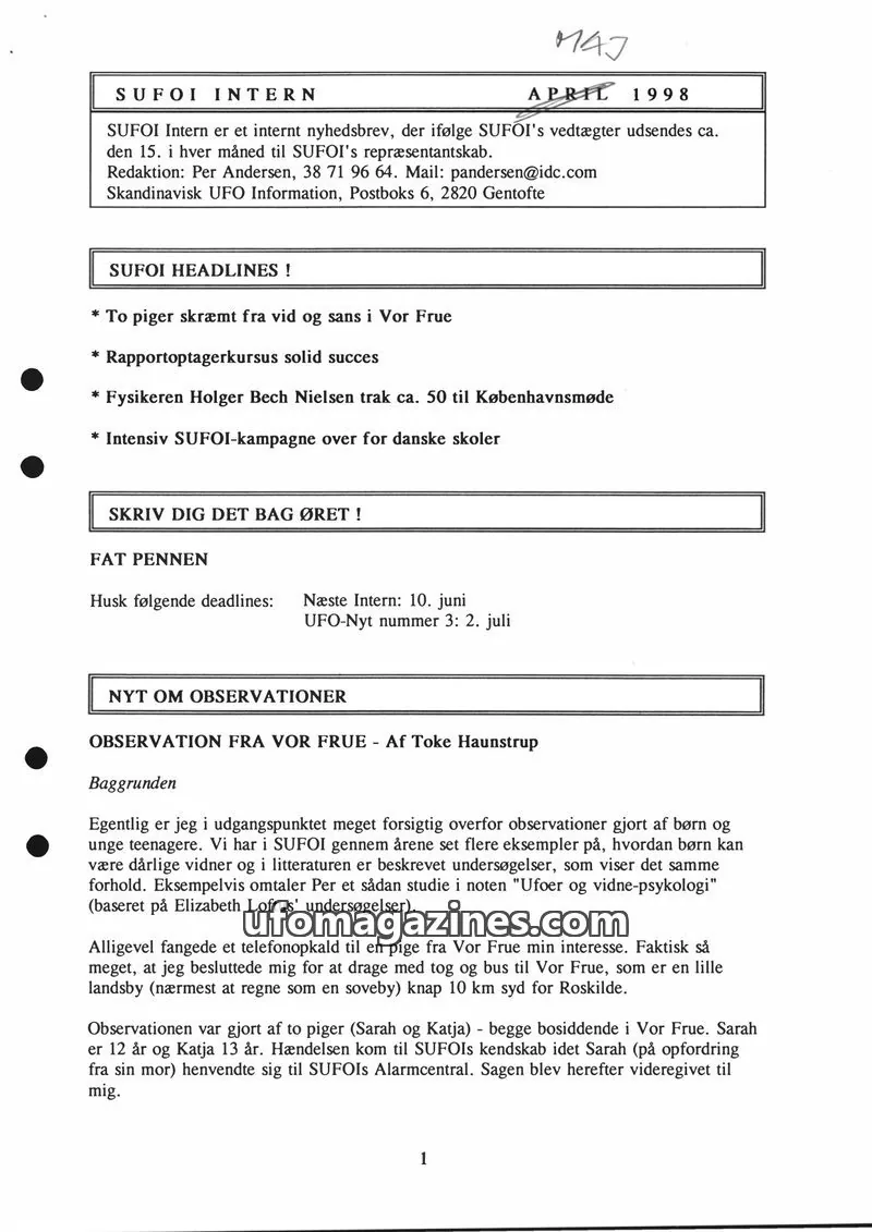 Cover of SUFOI Intern issue APRIL 1998: SUFOI INTERN