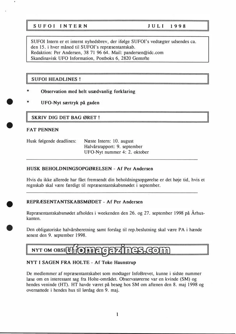 Cover of SUFOI Intern issue JULI 1998: SUFOI INTERN