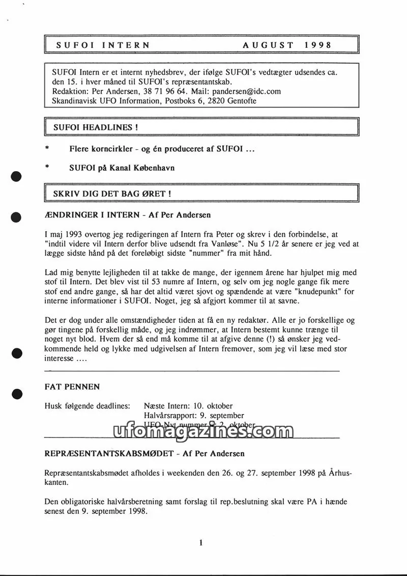 Cover of SUFOI Intern issue August 1998: SUFOI INTERN