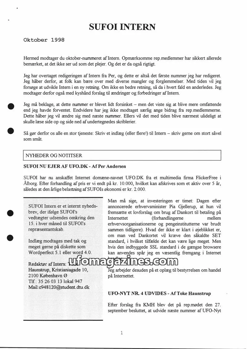 Cover of SUFOI issue Oktober 1998: SUFOI INTERN