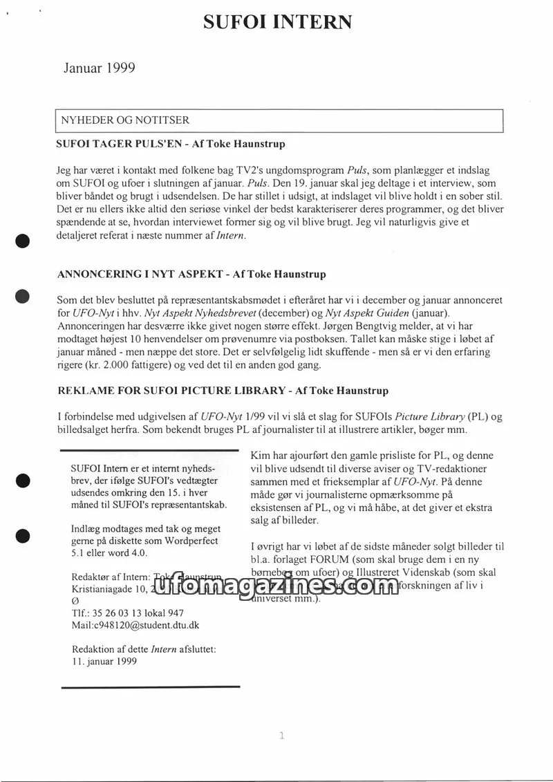 Cover of SUFOI issue 1/1999: SUFOI INTERN