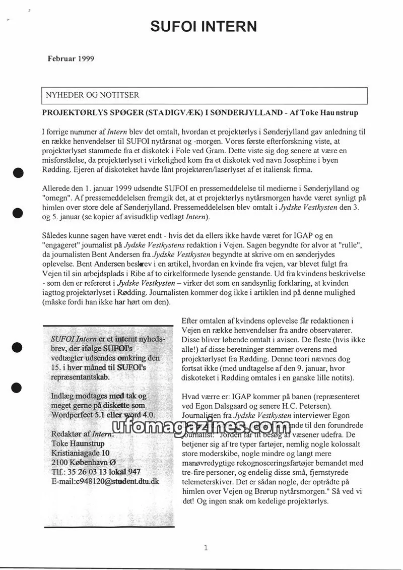 Cover of SUFOI issue February 1999: SUFOI INTERN