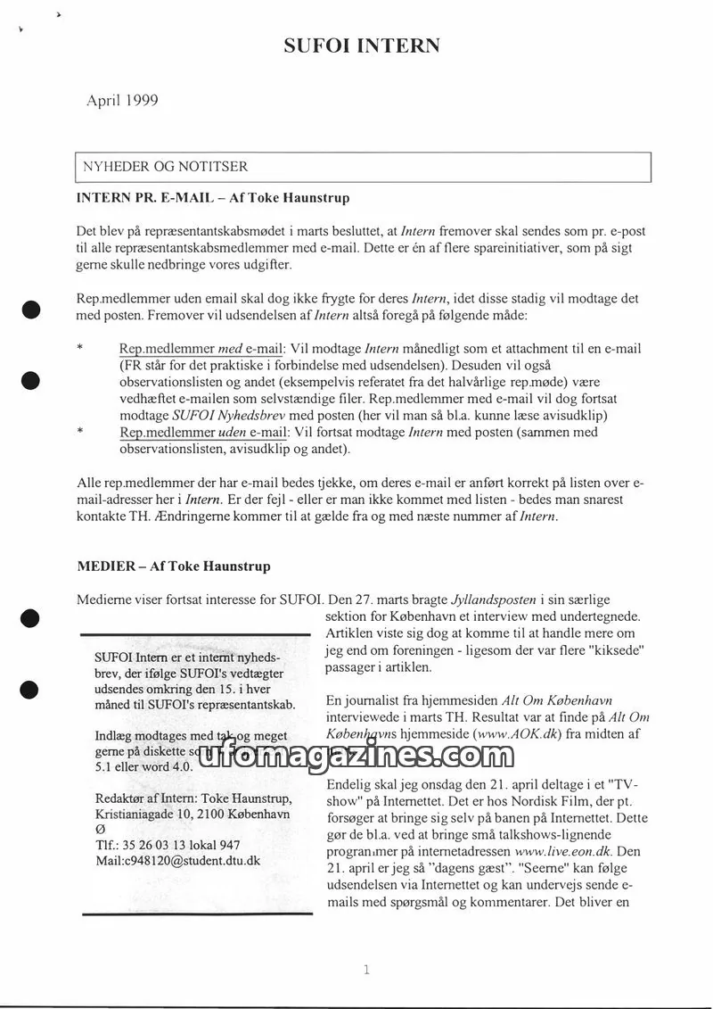 Cover of SUFOI issue April 1999: SUFOI INTERN
