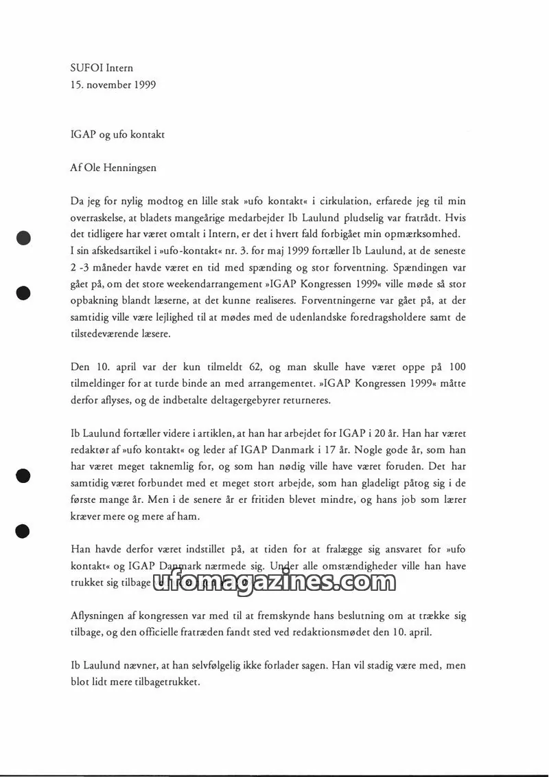 Cover of SUFOI issue October 1999: SUFOI Intern