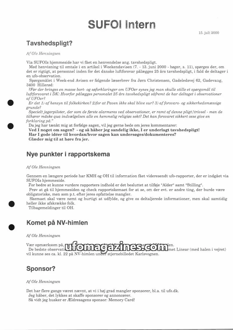 Cover of SUFOI issue March 2000: SUFOI Intern