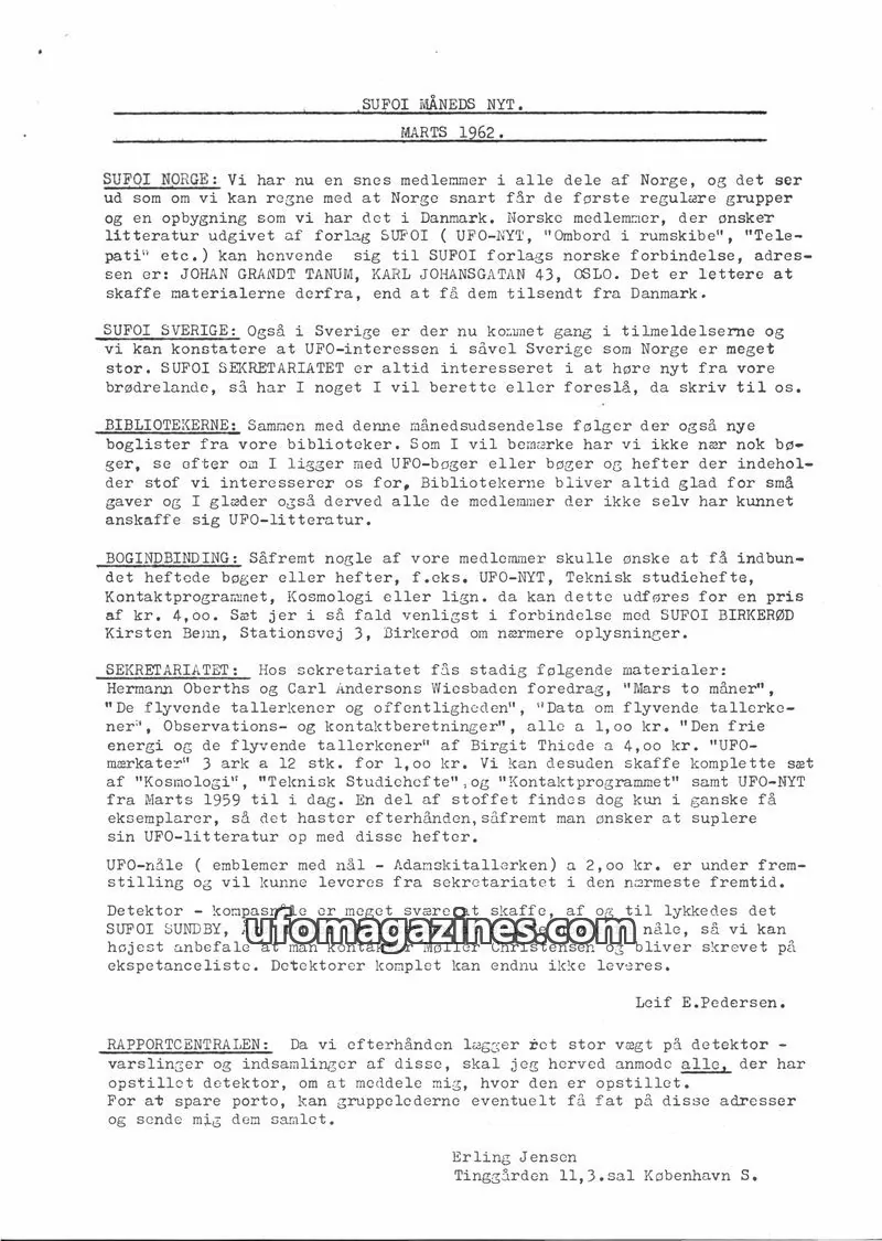 Cover of SUFOI issue MARTS 1962: SUFOI MÅNEDS NYT