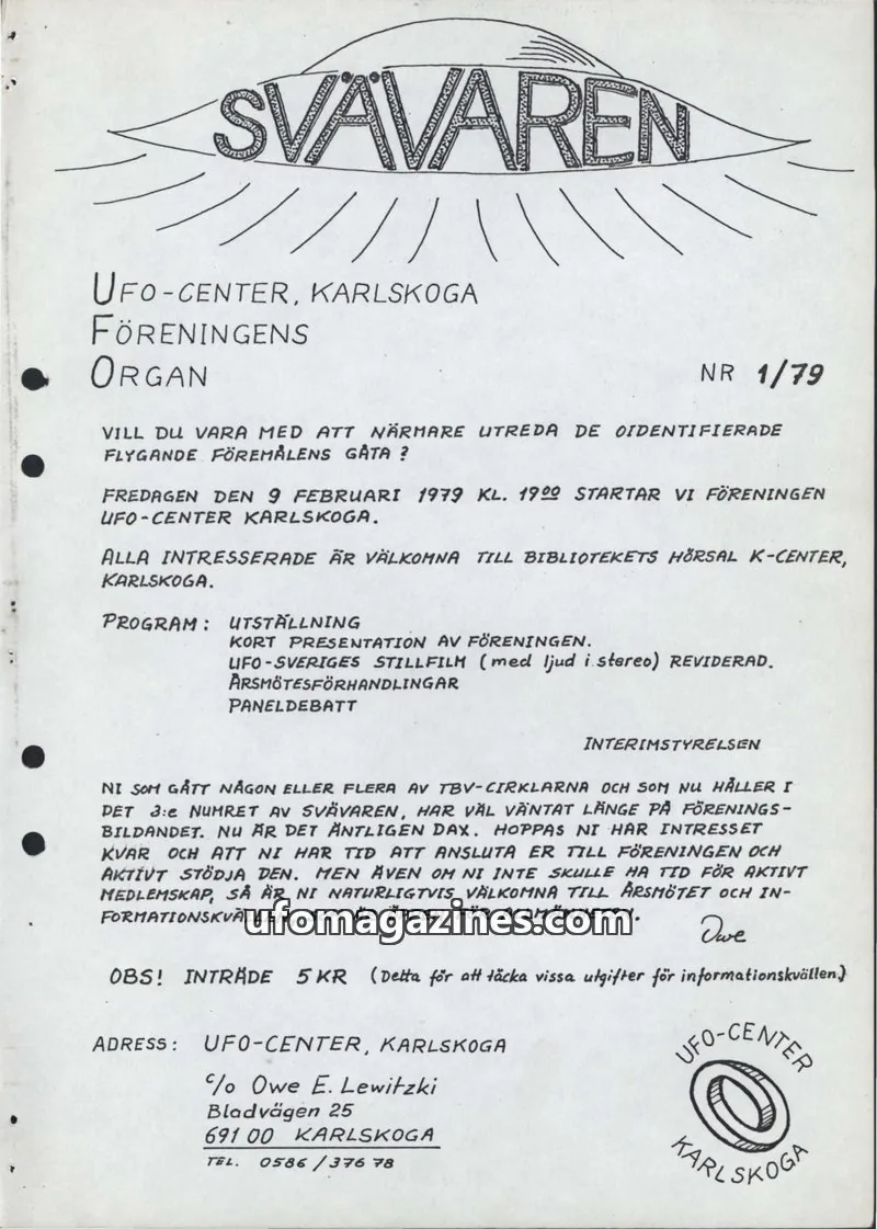 Cover of Svavaren (Karlskoga UFO Center) issue 1/79: SVAVAREN