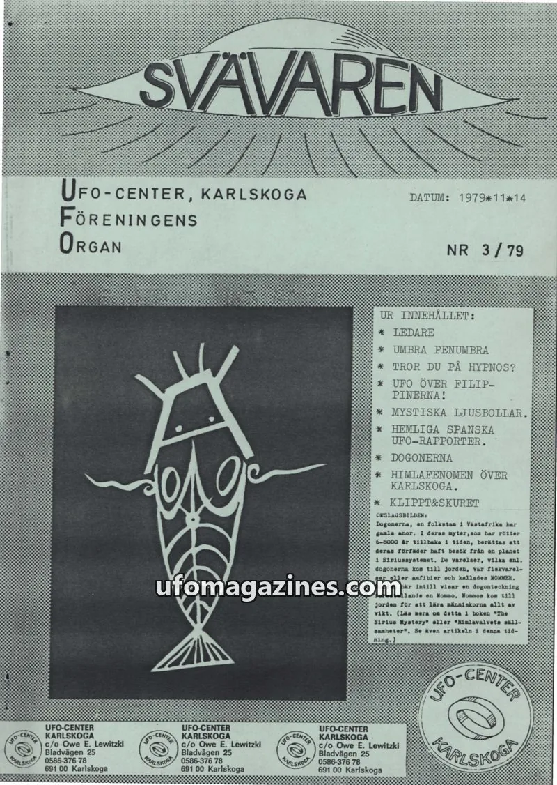 Cover of Svavaren (Karlskoga UFO Center) issue 3/79: SVAREN