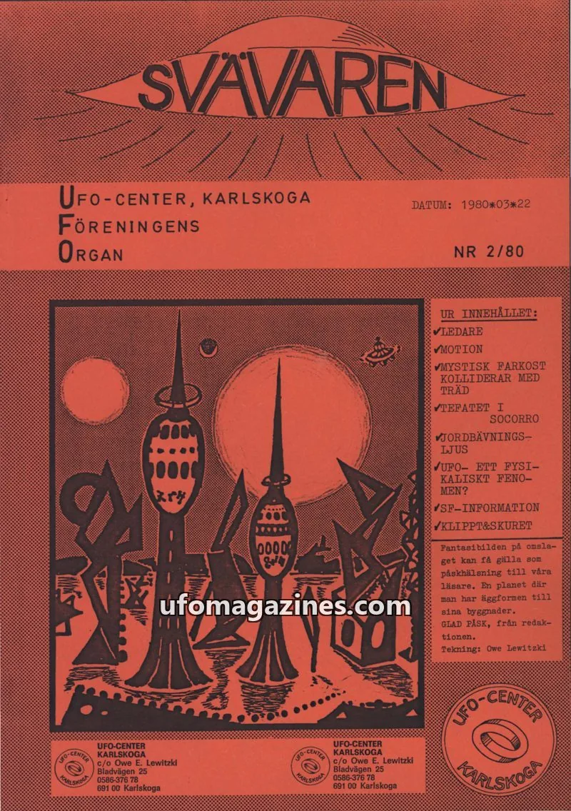 Cover of Svavaren (Karlskoga UFO Center) issue 2/80: SVAVAREN