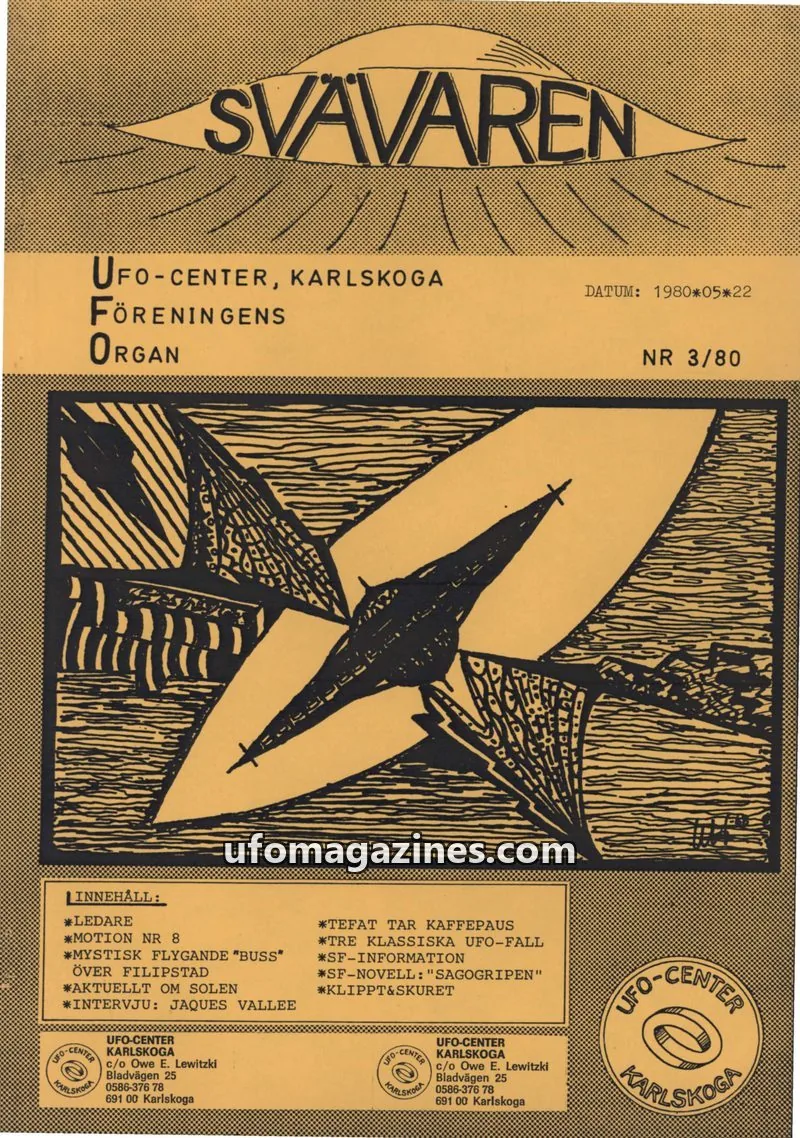 Cover of Svavaren (Karlskoga UFO Center) issue 3/80: SVAVAREN