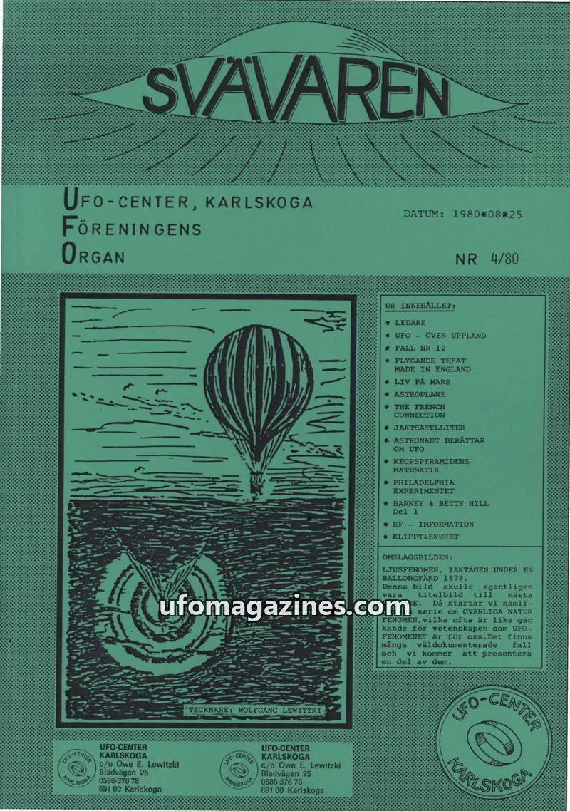 Cover of Svavaren (Karlskoga UFO Center) issue 4/80: SVÄVAREN
