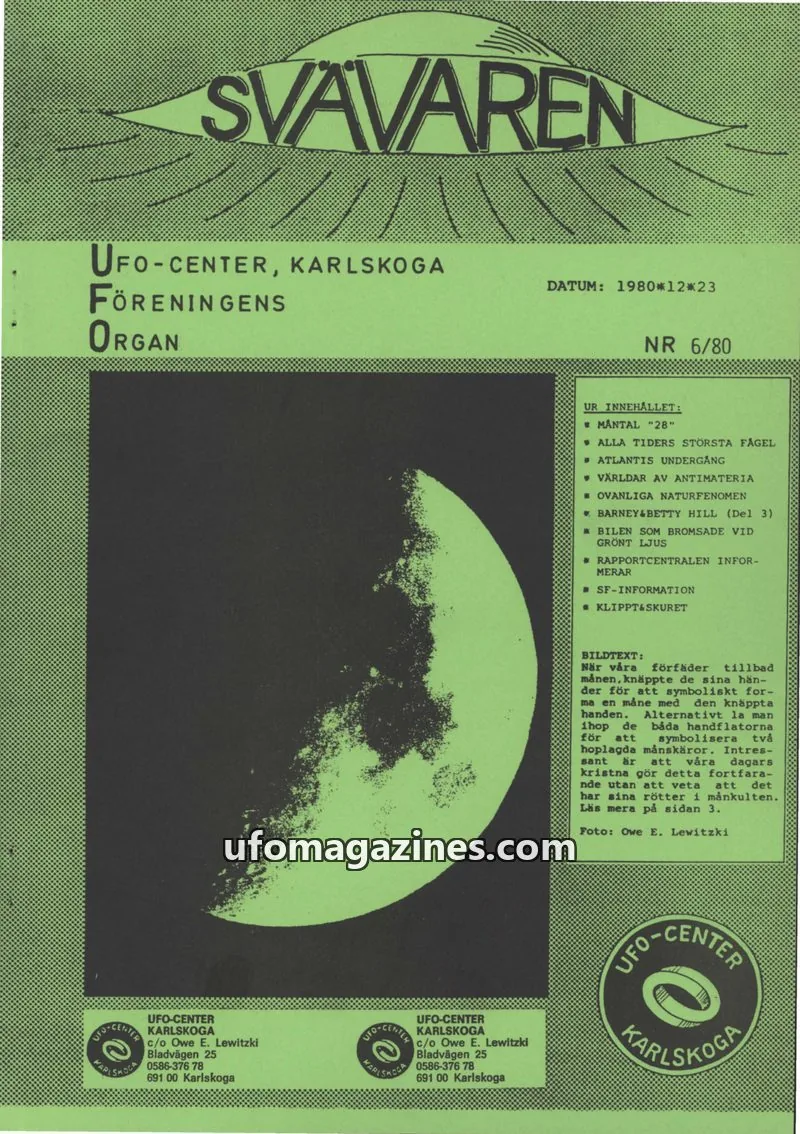 Cover of Svavaren (Karlskoga UFO Center) issue 6/80: SVAVAREN