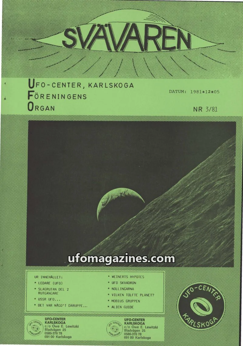 Cover of Svavaren (Karlskoga UFO Center) issue 3/81: SVAVAREN