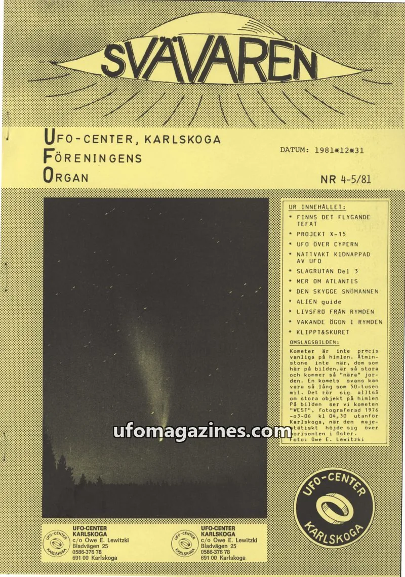 Cover of Svavaren (Karlskoga UFO Center) issue 4-5/81: SVAVAREN