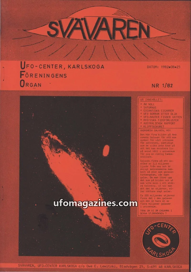 Cover of Svavaren (Karlskoga UFO Center) issue 1/82: SVAÄREN