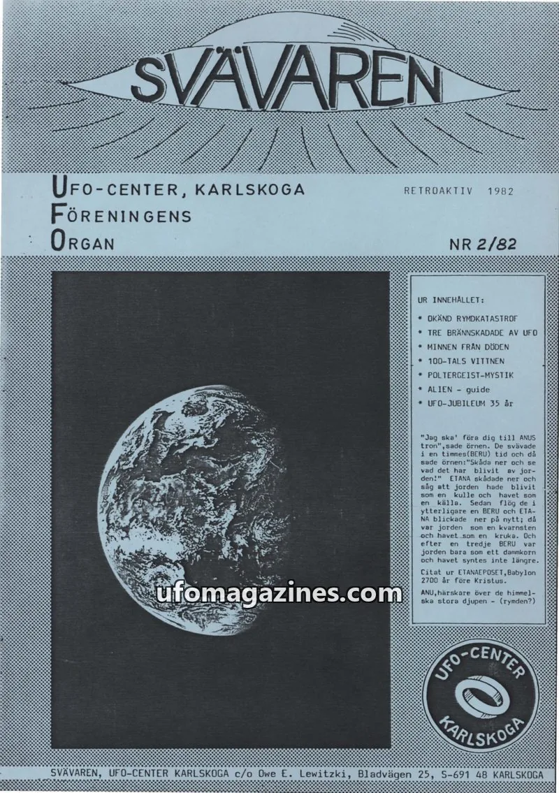Cover of Svavaren (Karlskoga UFO Center) issue 2/82: SVAVAREN