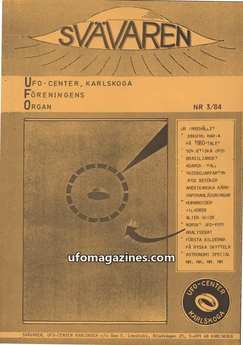 Cover of Svavaren (Karlskoga UFO Center) issue 3/84: SVAVAREN