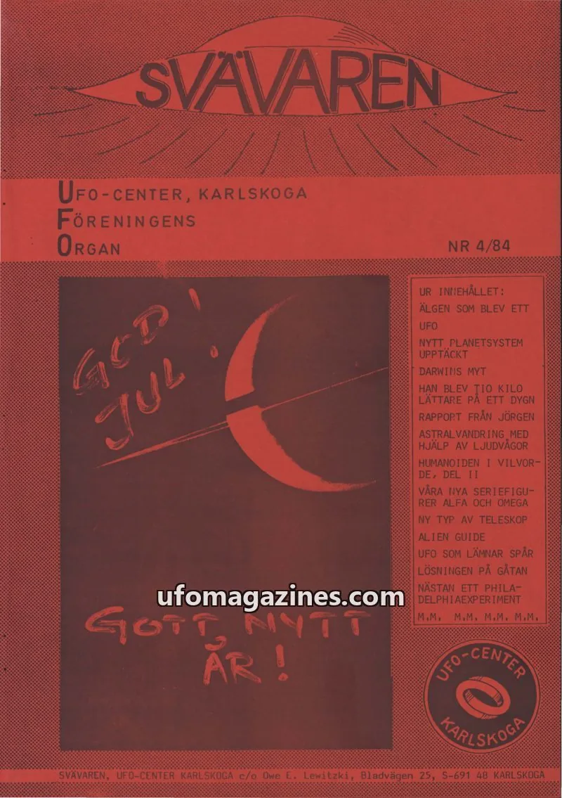 Cover of Svavaren (Karlskoga UFO Center) issue 4/84: SVAVAREN