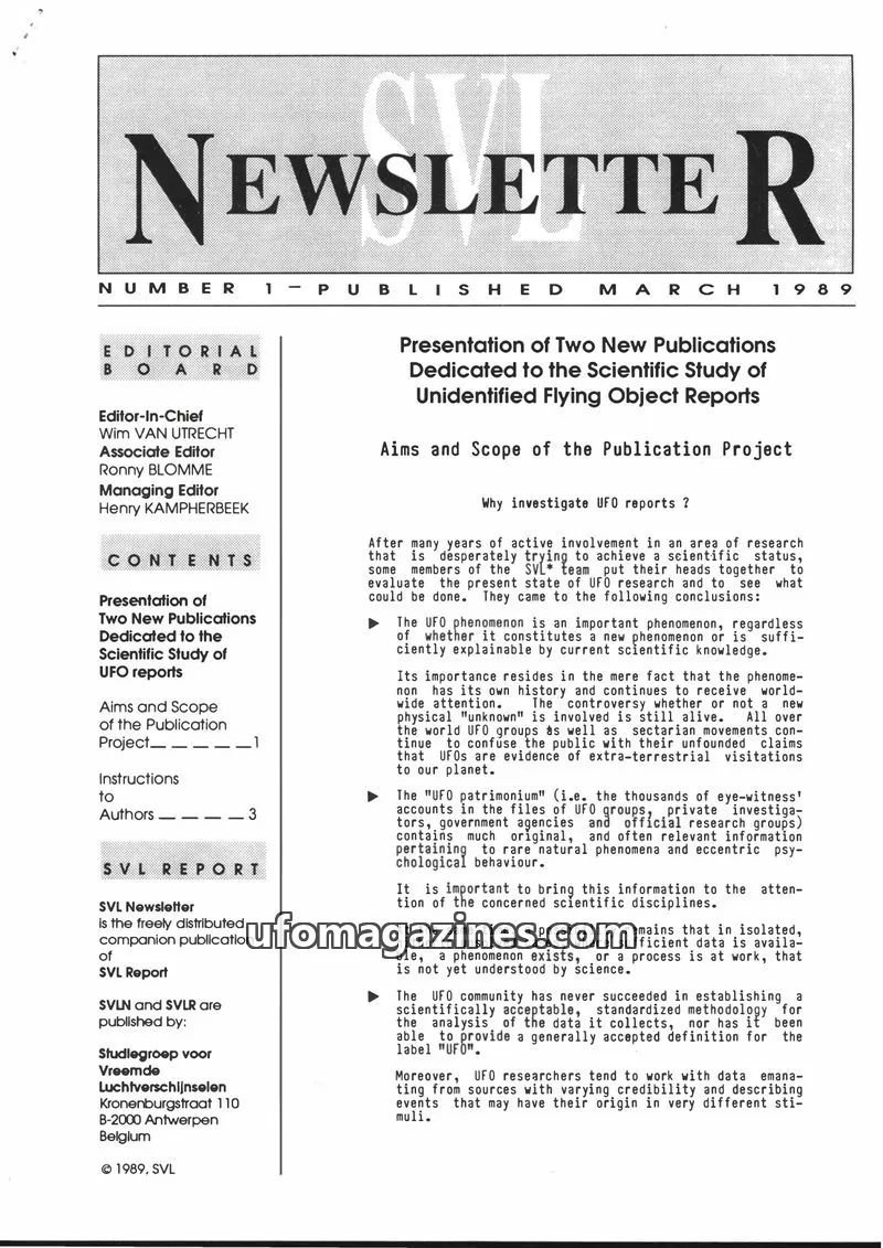 Cover of SVL issue 1: SVL NEWSLETTER