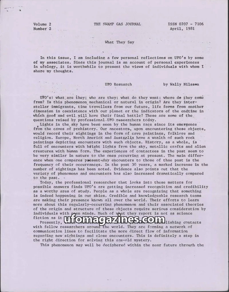 Cover of Swamp Gas Journal issue 2: THE SWAMP GAS JOURNAL