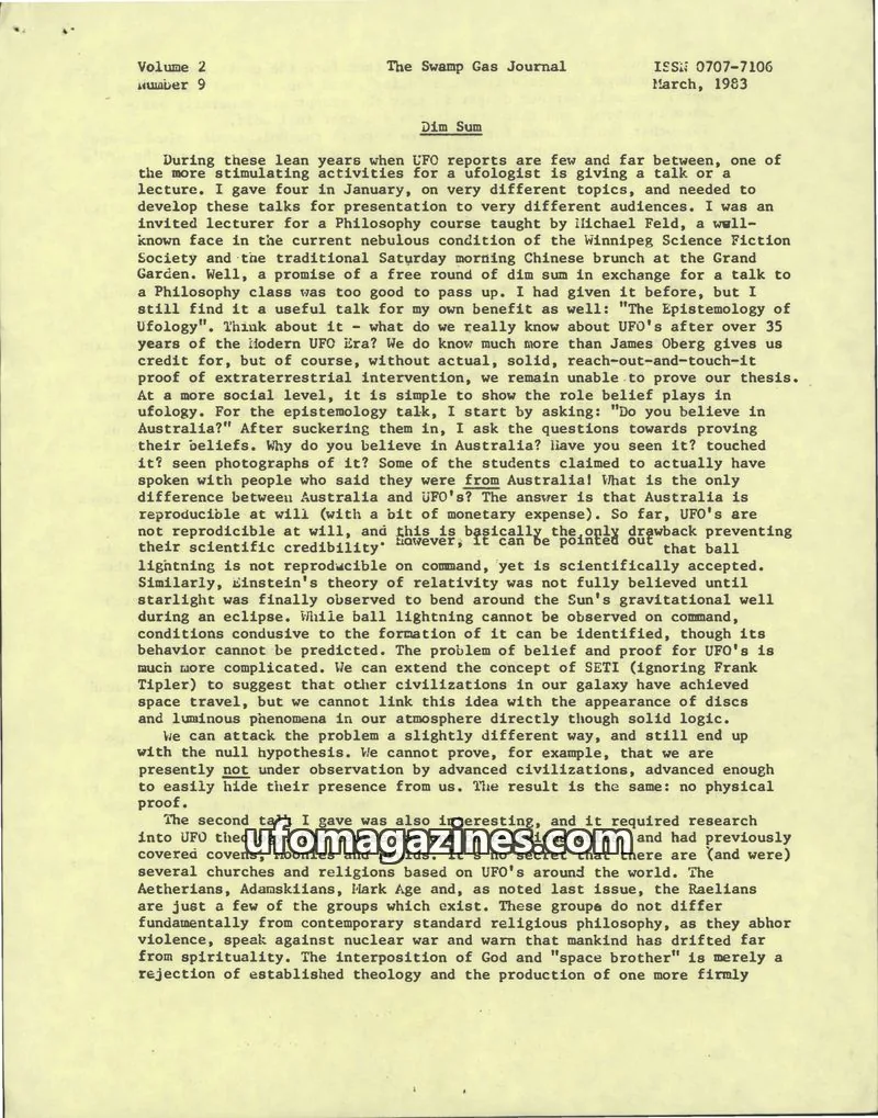Cover of Swamp Gas Journal issue 9: The Swamp Gas Journal
