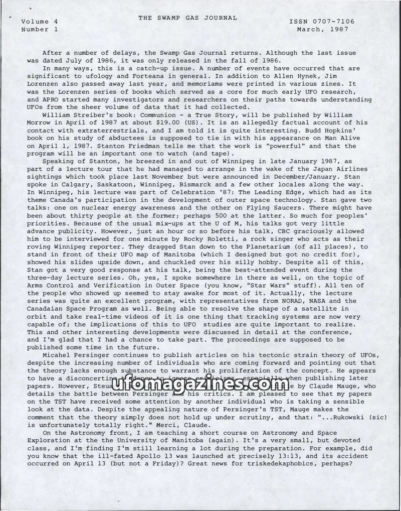 Cover of Swamp Gas Journal issue 1: THE SWAMP GAS JOURNAL